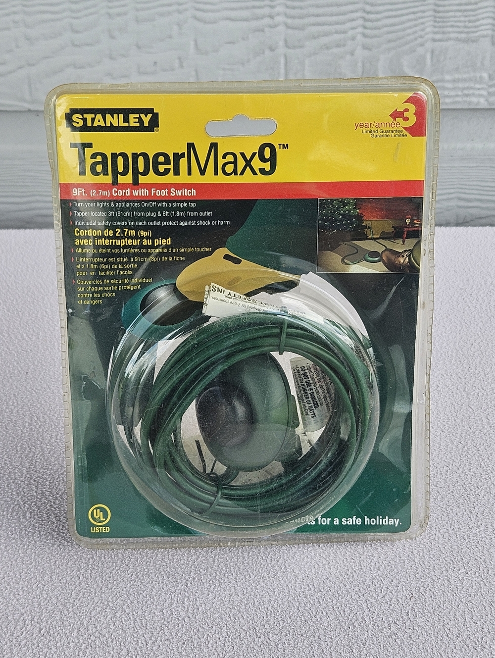 Stanley Tapper Max 9 Green Holiday Tree Light Extension Cord Foot Switch 9Ft